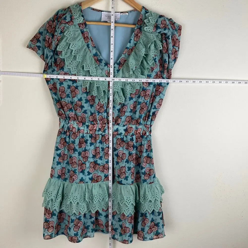 The Shirt Nicky Floral Ruffle Mini Dress Mint Eyelet Lace Medium
